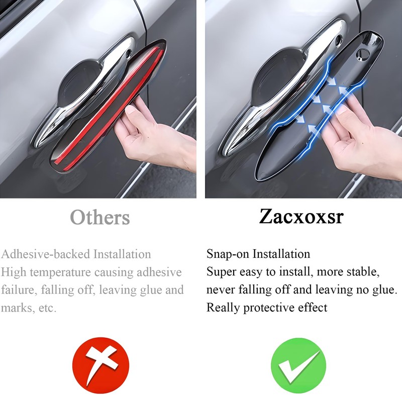 Zacxoxsr No Adhesive Snap-on Car Door Handle Cover Protector Compatible