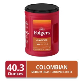 Folgers 100% Colombian Medium Roast Ground Coffee, 40.3 oz Canister, Fresh