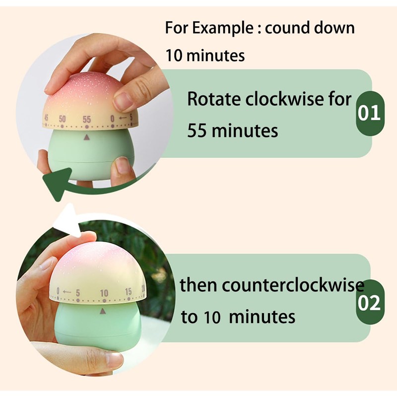 60 Minutes Mechanical Kitchen Timer for Kids,Cute Mushroom Cooking Timer