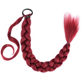Gledola Long Braided Ponytail Extension 30 Inch Pre stretched Braiding Hair Extensions DIY Braid Ponytail Synthetic Hair Piece (Burgundy, 30 inches)