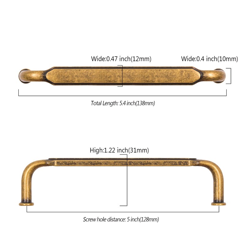 Asidrama 10 Pack 5 Inch(128mm) Brushed Antique Brass Kitchen Cabinet