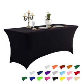 IVAPUPU 8FT Table Cloth for Rectangular Fitted Events Stretch Black Table Covers Washable Table Cover Spandex Tablecloth Table Protector for Party, Wedding, Cocktail, Banquet, Festival