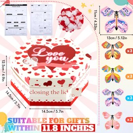 Dunzoom Flying Butterfly Surprise Gift Box, Large DIY Valentine's Day Butterfly Explosion Gift Box with 12 Pcs Flying Butterfly, Exploding Red Heart Love You Box for Valentine's Day, Anniversaries