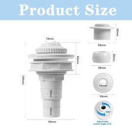 Pool Inlet Nozzle, Inlet Nozzle for Steel Wall Pools, Return Nozzle with Swivelling Head, Skimmer Pool Nozzle, Paradise Pool Inlet Nozzle in White, Inlet Nozzle for Steel Wall Pools with Hose Nozzle