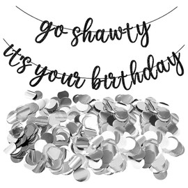 1 Piece Black Letter Pull Flag and 10G Silver Sequins Party Decorations Background Decoration Banner Confetti Sequins Creative Party Decoration