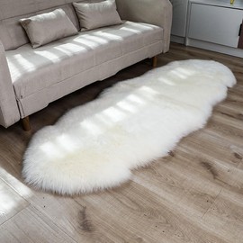 OGLAND Soft Fluffy Sheepskin Rug, Genuine Shaggy Fur Area Rug Carpet for Fuzzy Wool Bedroom Floor Living Room Pop Dog Sofa Cover Bay Pray Window Cushion(2FT×6FT, Ivory White)