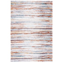 Safavieh Berber Shag Collection Area Rug - 8' x 10', Blue Rust & Ivory, Stripe Design, Non-Shedding & Easy Care, 1.25-inch Thick Ideal for High Traffic Areas in Living Room, Bedroom (BER565A)