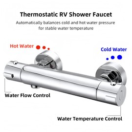 Thermostatic RV Shower Faucet, 4 Inch Brass Shower Mixer Valve Kit, RV Tub Shower Mixing Faucet Valve Replacement with Water Temperature & Flow Control for RV Trailer Camper Motorhome