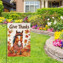 KEEPAEON Give Thanks Fall Thanksgiving Garden Flag 12x18 Inch Give Thanks Fall Thanksgiving Garden Flag 12x18 Inch Horse Pumpkin Yard Flag Double Sided (14357)