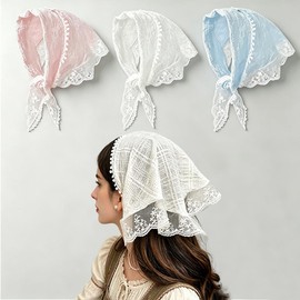 3pcs Bandanas Head Scarf Headband for Women’s Hair Lace Hair Scarf Bandana Headband - Cute Stylish Head Kerchief (white, pink, blue)