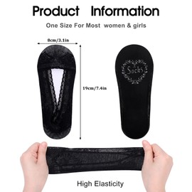 Women No Show Socks - 6 Pairs Non Slip Lace Invisible Liners Ladies Ultra Low Cut Liner Lace Boat Socks for Sneakers