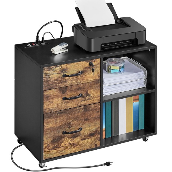 Yaheetech Filing Cabinet with Charging Station Lateral Filing Cabinet Printer