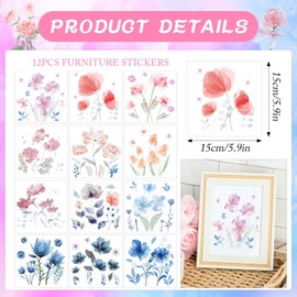 Transferencias de flores para manualidades – 12 hojas clásico de acuarela para muebles de flores de flores para decoración de manualidades, decoración de manualidades