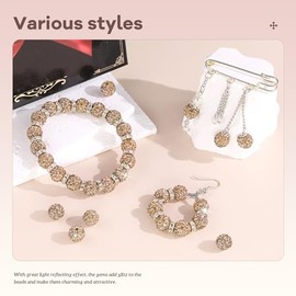 200pcs 10mm Rhinestone Beads for Jewelry Making, Light Brown Shiny Round Disco Ball Beads Bulk, Sparkle Crystal Clay Christmas for Bracelet Baseball Necklace Earring Crafting and DIY