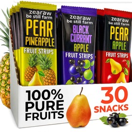 ZEARAW Healthy Fruit Snacks for Adults and Kids – 30 Fruit Leather with Dried Pear-Pineapple, Blackcurrant-Apple, Pear-Apple – Vegan Low-Carb Variety Pack Strips for Kids – Sugar Free Bars