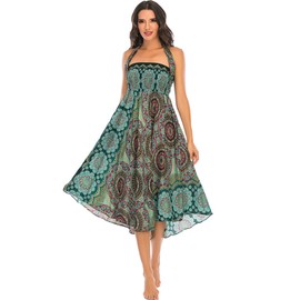 Adigaber Long Printed Skirt Women's Chiffon Bohemian One Size Maxi Skirt Adjustable Strap Dress Holiday Summer Skirt Beach Dresses, Green