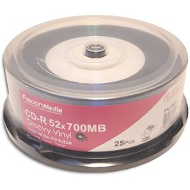 FalconMedia Digital-Vinyl White Inkjet Hub/Diamond Black 52X 80-Min CD-Rs 25-Pak