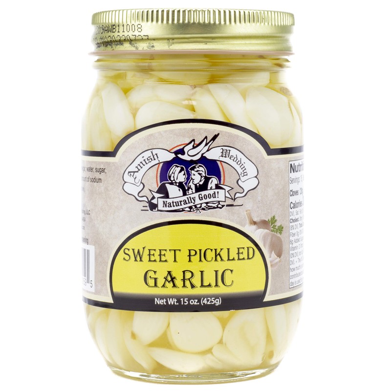 Amish Wedding All-Natural Hot and Sweet Pickled Garlic 15 Ounces
