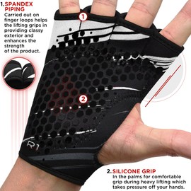 RDX Weight Lifting Gloves Grips, Workout Gym Fitness, Ventilated Anti-Slip Open Back Gripper, Deadlift Strength Training HIIT Exercise, Women Men Rowing Cycling Hanging Climbing Gymnastics Pull Ups