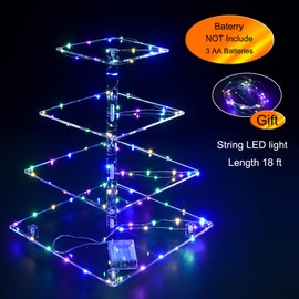 OLACHIKKO Cupcake Stand, 4-Tier Square Cupcake Holder with LED light String, Acrylic Cupcake Tower Display-Dessert Tower-Pastry Stand-Cupcake Tier Stand for Wedding, Birthday party ( Colorful Light)