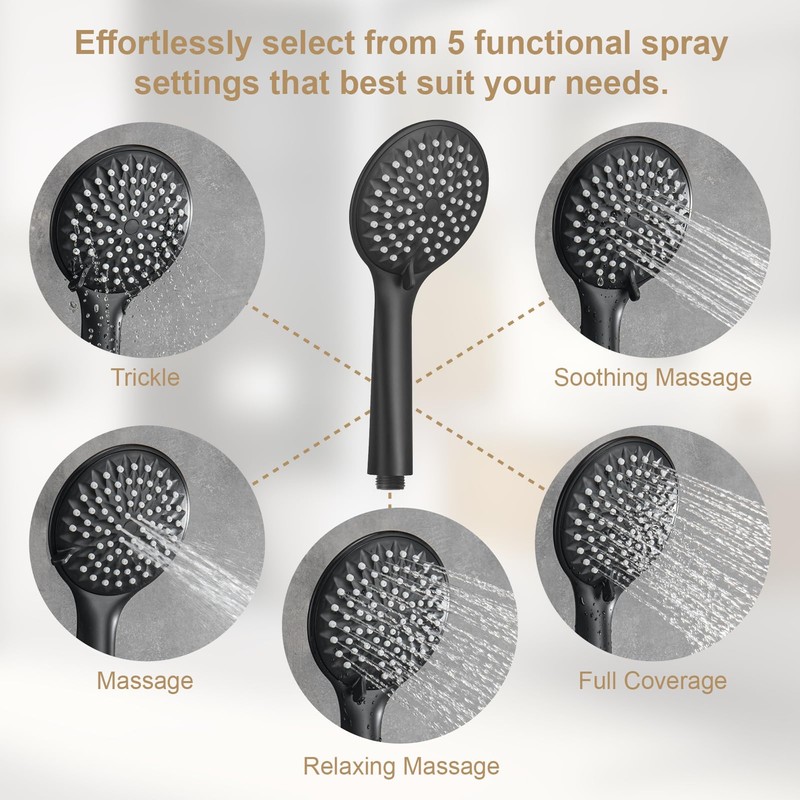 YSNOL Adjustable Shower Slide Bar with 5-Function Handheld Shower Head,