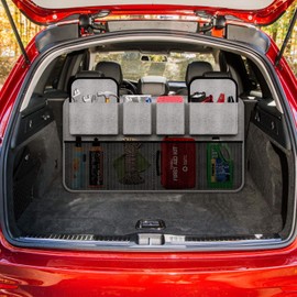 Vinsani Deluxe Car Boot Tidy Storage Bag Organiser Multi-Pocket Hanging Bag Back Seat Declutter Pouch Car Accessories Storage Solution Foldable Cargo Trunk for Vehicles - Grey