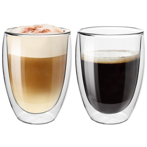 Topsky 2 x 350 ml Latte Macchiato Glasses Double-Walled, Cappuccino Cups, Heat Preservation Glasses, Roße Double-Walled Glasses Made of Borosilicate Glass, Tea Glasses, Coffee Glasses, Espresso