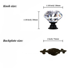 Kelier Crystal Glass Cabinet Knobs, [8 Pack] Elegant Diamond Drawer Knobs with Plate, Dresser Pull Handles for Kitchen/Cupboard/Wardrobe/Cabinet (Crystal, 8 Pieces)