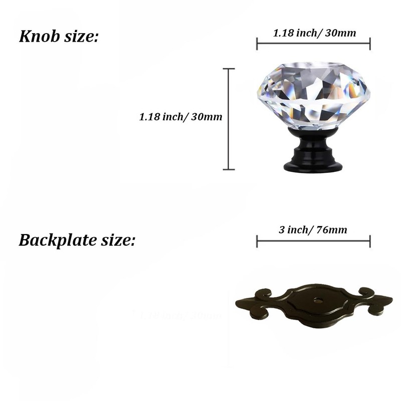 Kelier Crystal Glass Cabinet Knobs, [8 Pack] Elegant Diamond Drawer