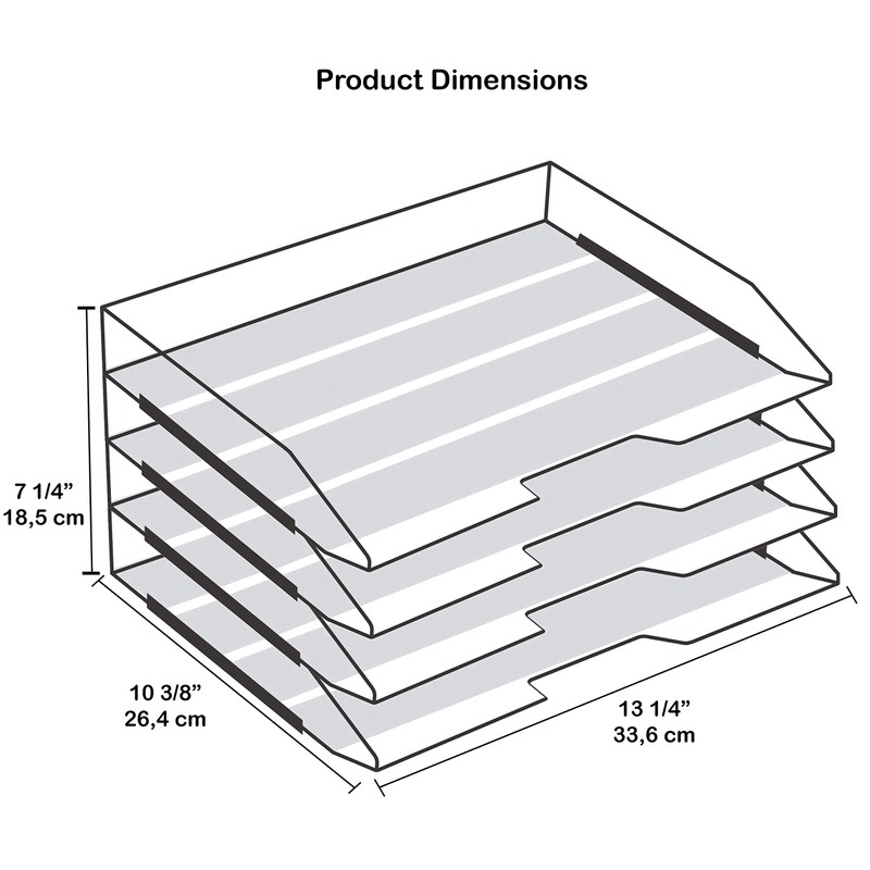 Acrimet Stackable Letter Tray 4 Tier Side Load Plastic Desktop