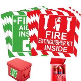 Green First Aid Kit Inside Red Fire Extinguisher Inside Stickers 4 Inch Safety Sign-Adhesive First Aid Kit Sign Decals UV Resistant 8 Pcs Industrial Safety Warning Decal for Trucks or Equipment