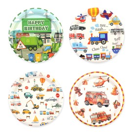 BOKFJBP 60pcs Transportation Birthday Party Supplies - Transportation Construction Party Plates Traffic Jam Transport Vehicle Party Decorations Tableware for Kids Boys Birthday Baby Shower Serves 15