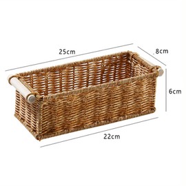 Baoblaze Imitation Rattan Basket Handmade Woven Storage Baskets Imitation Wicker Basket with Wooden Handle Rectangular Narrow Woven Baskets for Kitchen, Shelves, Bedroom, Bedroom, Wardrobe, S