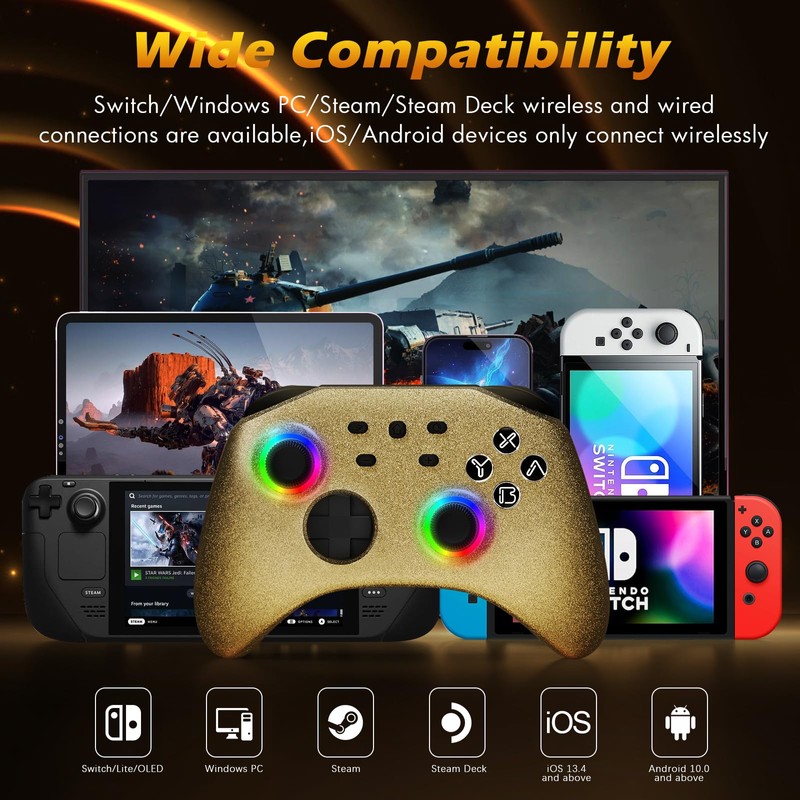 Mytrix Glitter Gradient Pro Controller, for Switch/OLED/Lite Steam Deck, Pro