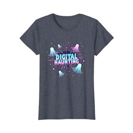 Ghost Trippy Vaporwave Digital Haunting Retro Art T-Shirt, Women, Heather Blue