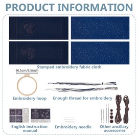 WEBEEDY 2 Set Embroidery Drawstring Bag Kits DIY Sashiko Kit with Complete Material Accessories Sewing Handbag Kit Embroidery Start Kit Needlepoint Sewing Bag Kit for Beginner, Lotus Flower Pattern