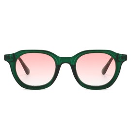 JCTAIFOO Vintage Round Sunglasses Women Men Retro Oval Sunglasses Trendy Tinted Glasses, Clear Green/Pink