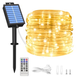 ICRGB Solar Rope Lights Outdoor, 39FT 100 LED Solar Rope Lights,IP67 Waterproof, 8 Modes, Outdoor Patio Porch Tree Wedding Christmas Pool Garden Decorative -Warm White