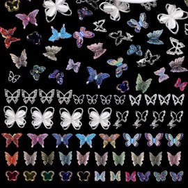120 Pcs Butterfly Nail Charms, 20 Pcs Silver Butterfly Alloy Nail Charms, Assorted Mix Color Butterflies for Nails Art DIY