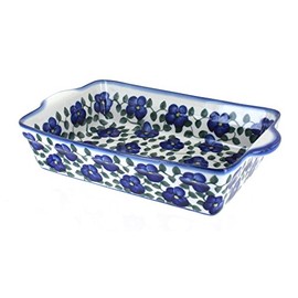 Blue Rose Polish Pottery Violets Loaf Baker with Handles