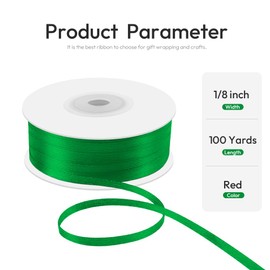 Quhora 1/8" x 100 Yards Double Faced Satin Ribbon - Thin Silk Green Ribbon with Spool - Ideal for Gift Wrapping, Floral Bouquets, Crafts, Wedding Party Decorations, Christmas and Sewing Projects