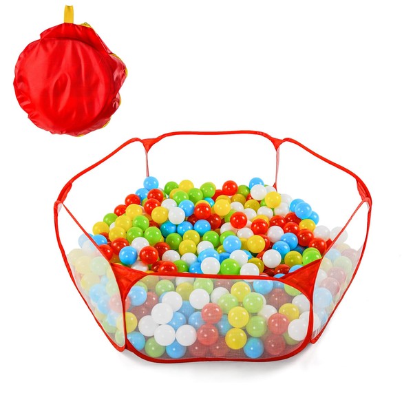 STARBOLO Cute Kids Ball Pit Ball Pool Play Tent, Pop Up Children Ball Pit Tent Foldable Ball Pit for Toddlers 1-3 Crawl Ball Pit Fence Indoor Outdoor for Boys Girls,Balls Not Included (Red)