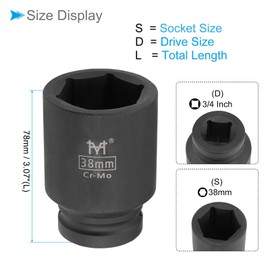 CoCud 6-Point Deep Impact Socket, 3/4-Inch Drive 38mm Socket, Cr-Mo Spindle Axle Nut Impact Socket - (Applications: for Household Maintenance)
