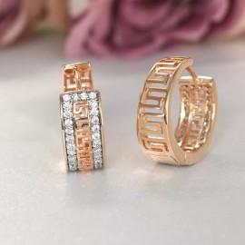 BrazilAJ Greek Key Huggie Hoop Earrings14K Gold Plated Huggie Hoops Gift For Her