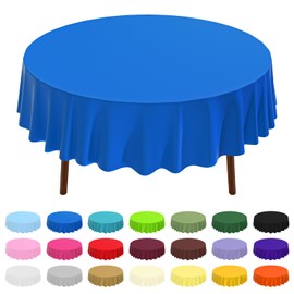 CXPSINC 2 Pack Premium Disposable Plastic Tablecloth 84" Round Table Cover for Birthdays Weddings Christmas Anniversary (Blue)