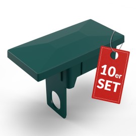 Qualinos 10 x Plastic Fence Caps, 40 x 60 mm with Safety Bar, Post Caps for Double Rod Mat Fence, Cover Caps, UV-Stabilised, Fence Post Caps Made in Germany (Green 6005)