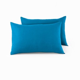 CHARKHAH Pair of Polycotton Standard Housewife Oxford Pillowcases and 100% Cotton Flannel Jersey Pillow Covers Protectors Dyed in Trendy Colors, Size 50 cm x 75 cm (Housewife Pack of 2, Teal)