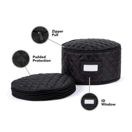 Covermates Keepsakes - Dish Storage - Padded Protection - ID Window - Stain Resistant - Machine Washable - China Storage, Black