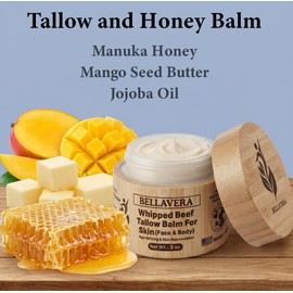 Bálsamo de sargo batido y miel para cara y cuerpo – Miel de Manuka y hierba alimentada con hierba – Crema antiarrugas y antienvejecimiento – Cebo de Res – Fabricado en Estados Unidos – Con incienso – 3 oz
