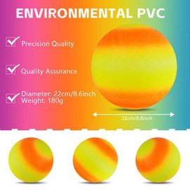 OSDUE Rubber Playground Ball,8.6 Inch Soft Rainbow Inflatable Basketball Children's Play Beach Ball, Sports Kickball Dodgeball Game for Indoor Outdoor Activities School Garden(Yellow-orange)